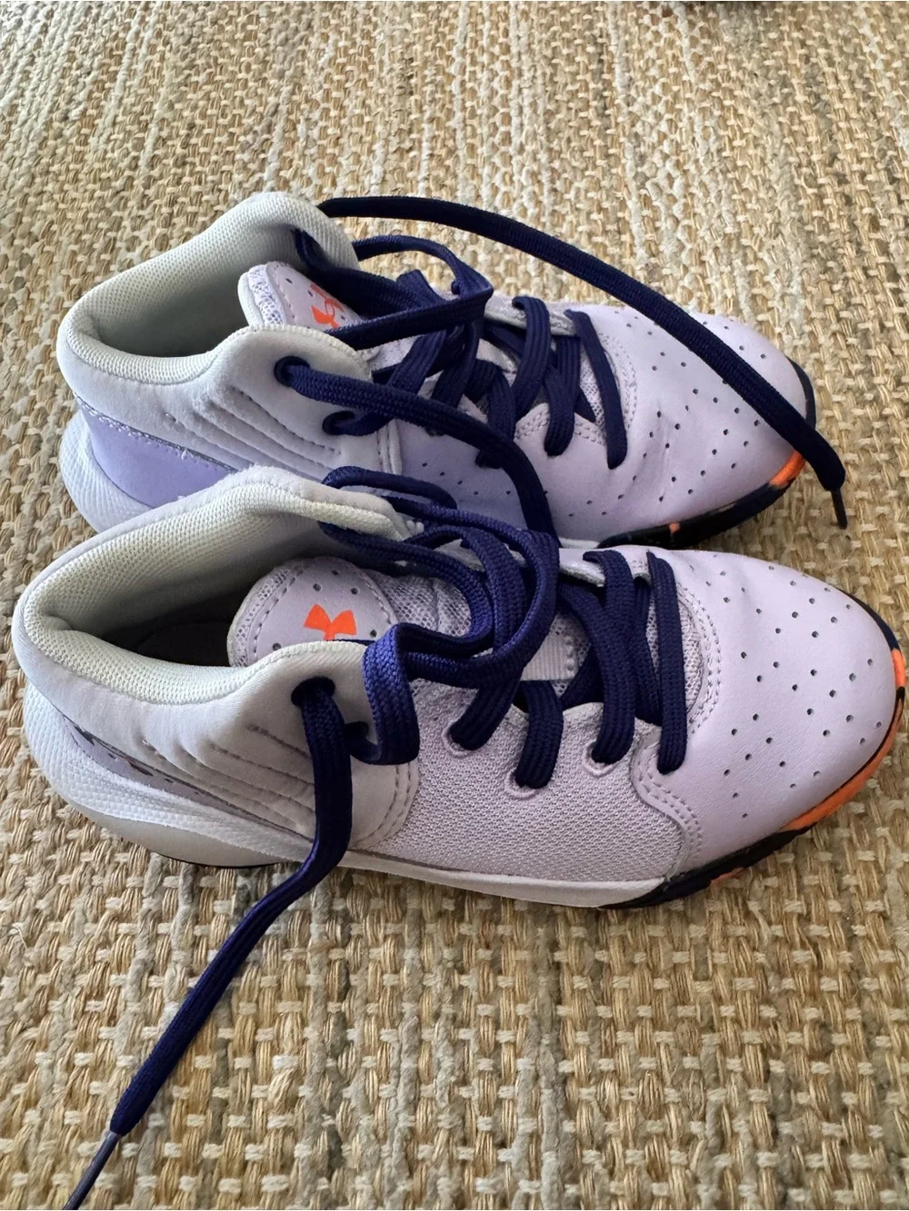Under Armour Kids Lavender Basketball Shoes with Purple Laces and Orange Logo